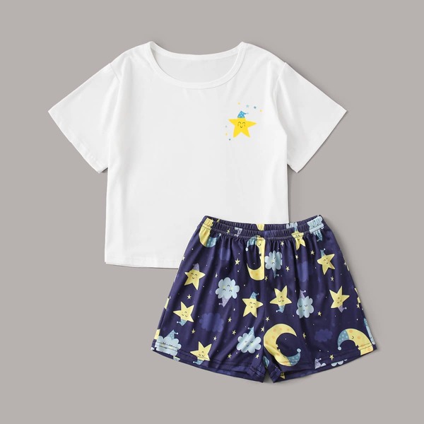 

Girls Star Print Tee & Galaxy Print Shorts PJ Set, Multicolor