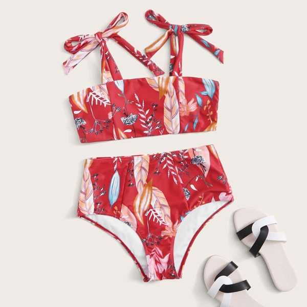 

Бикини с высокой талией и графическим принтом, Красный