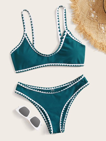 Whip Stitch Tie Back Bikini Swimsuit