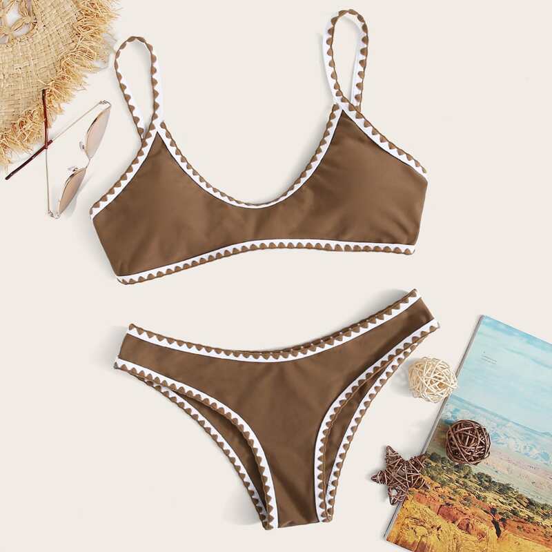 

Whip Stitch Tie Back Bikini Swimsuit, Brown