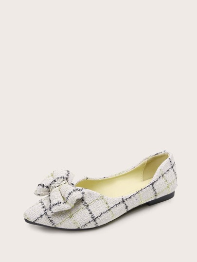 Bow Decor Plaid Pattern Flats