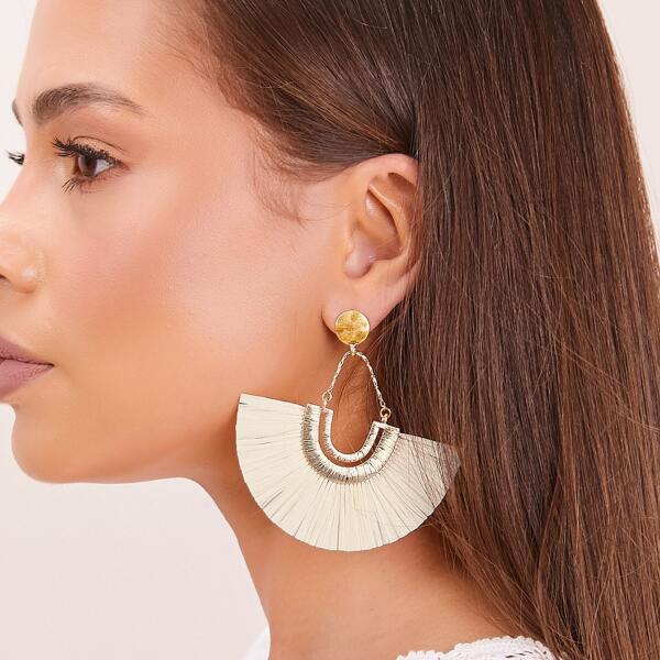 

1pair Large Straw Fan Earrings, White