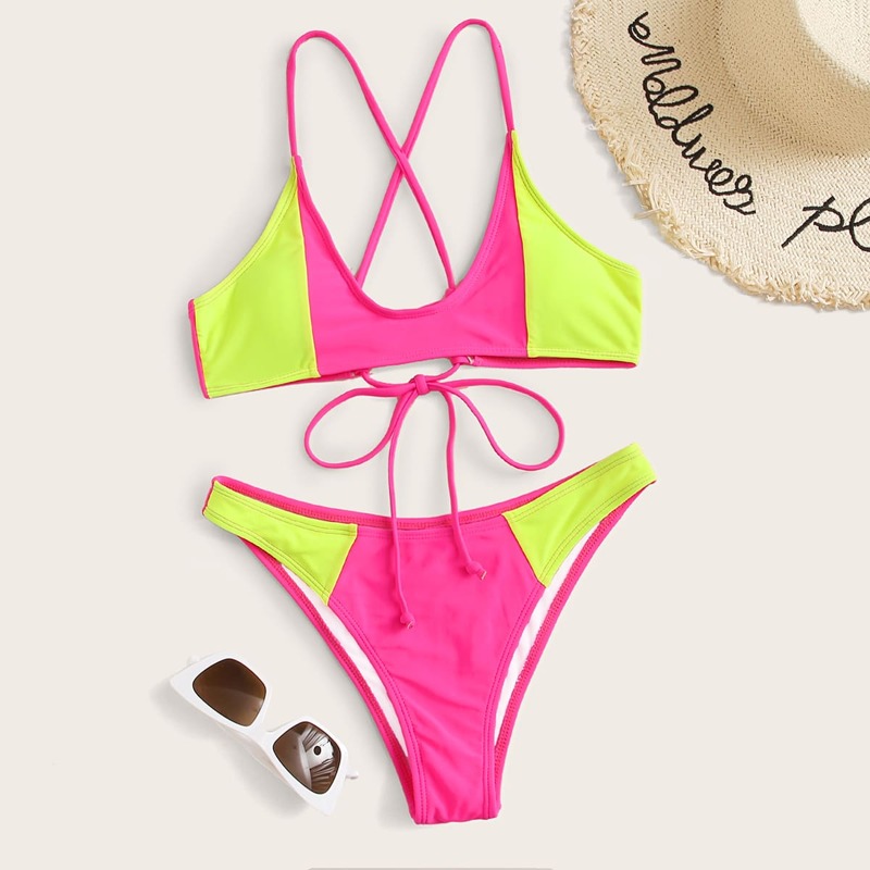 

Color Block Cheeky Bikini Swimsuit, Multicolor bright