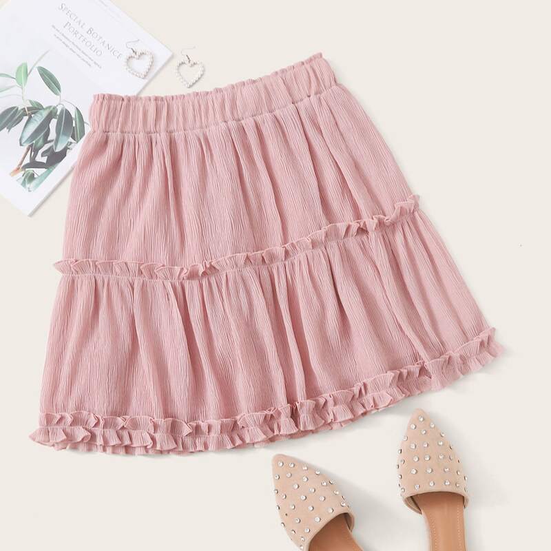 

Lettuce Frill Trim Chiffon A-line Skirt, Pink