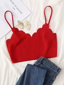 SHEIN Privé Scallop Trim Crop Cami Top - Red - View 1