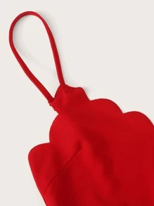 SHEIN Privé Scallop Trim Crop Cami Top - Red - View 5