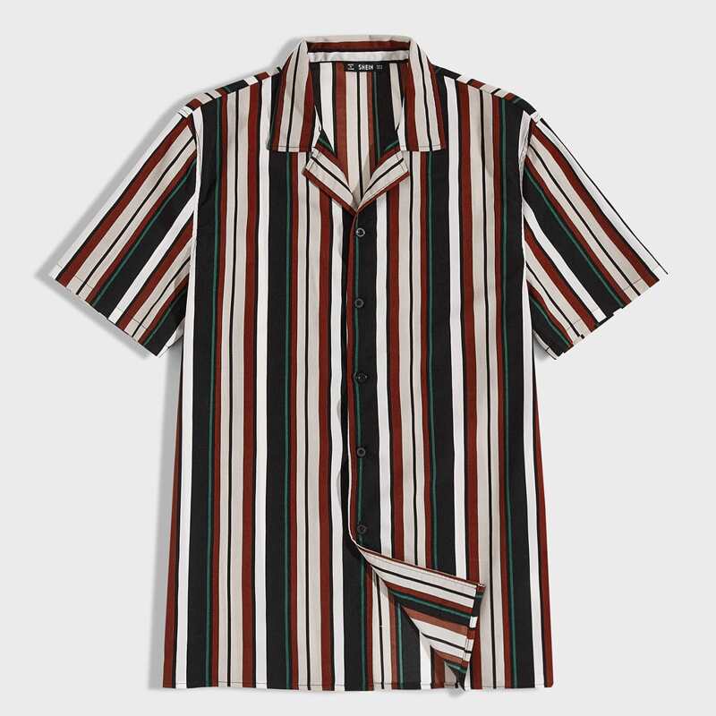 

Guys Revere Collar Striped Shirt, Multicolor