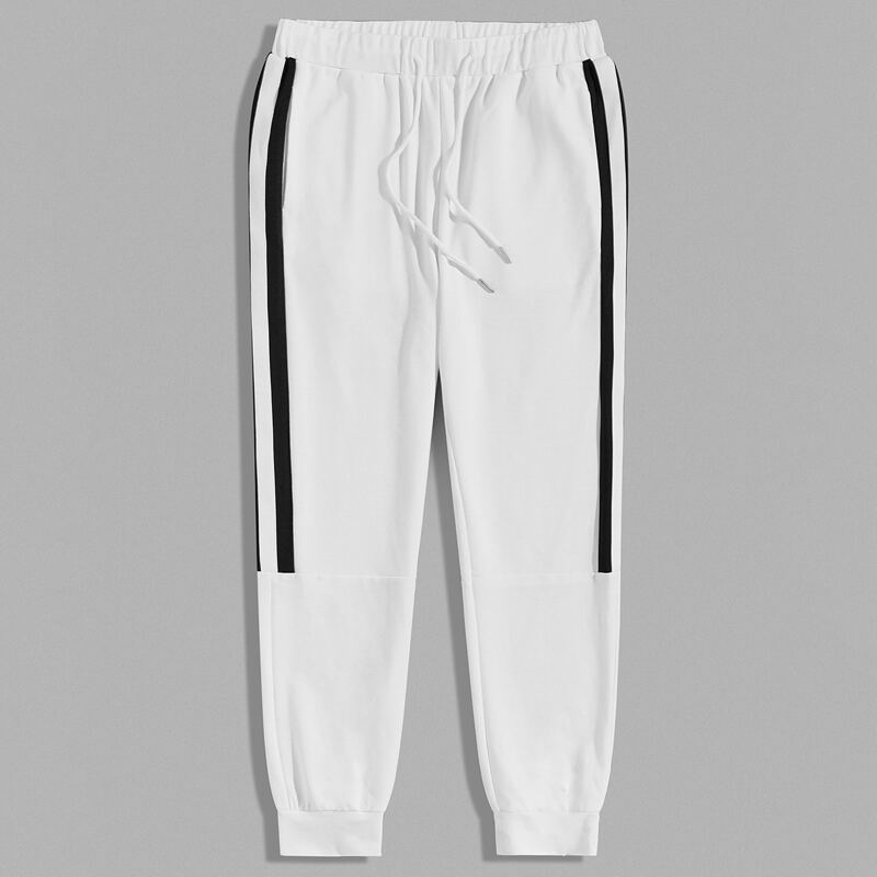 

Guys Contrast Striped Tape Sweatpants, White
