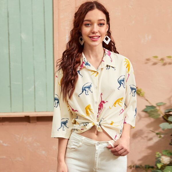 

Animal Print Button Up Blouse, Yellow