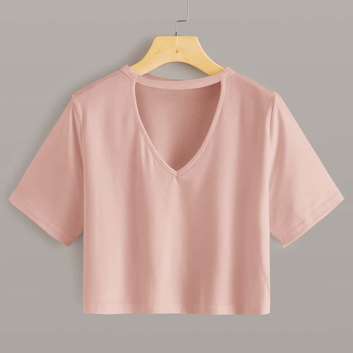 

Choker Neck Crop Pink Tee, Pink pastel