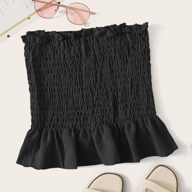 Shirred Black Peplum Tube Top