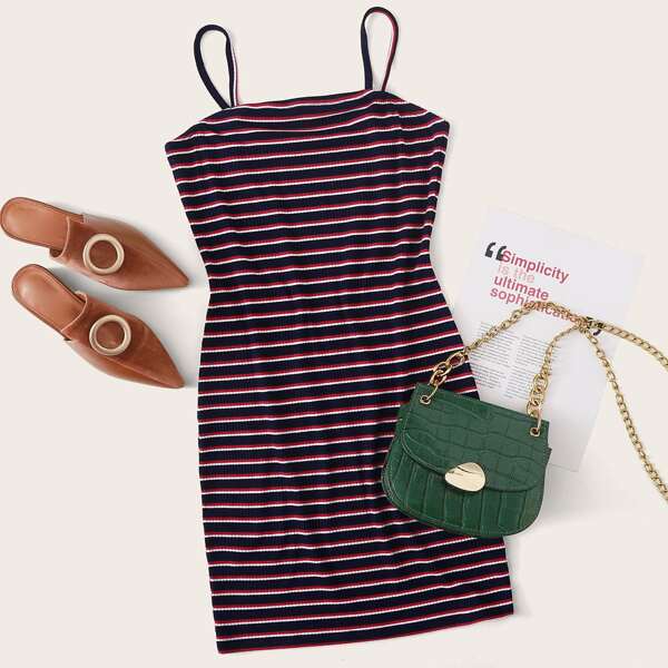 

Striped Rib-knit Dress, Multicolor