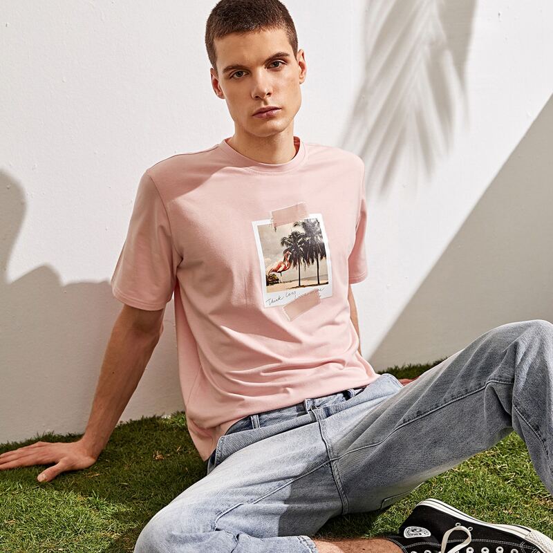 

Guys Flamingo And Tropical Print Tee, Pink
