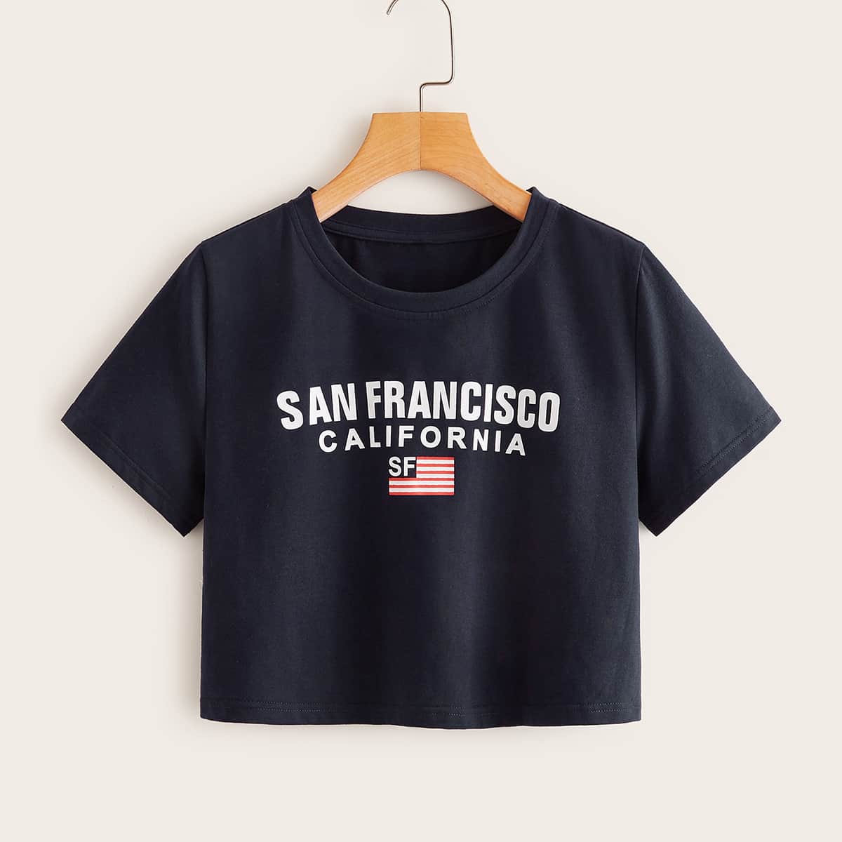 

Letter Graphic Crop Tee, Navy blue