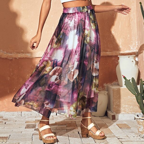 

Large Floral Print Maxi Skirt, Multicolor
