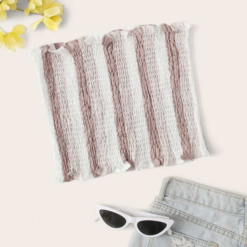 

Vertical Striped Shirred Tube Top, Multicolor