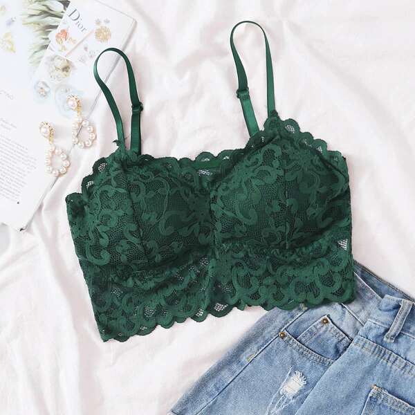 

Scallop Floral Lace Bralette, Dark green
