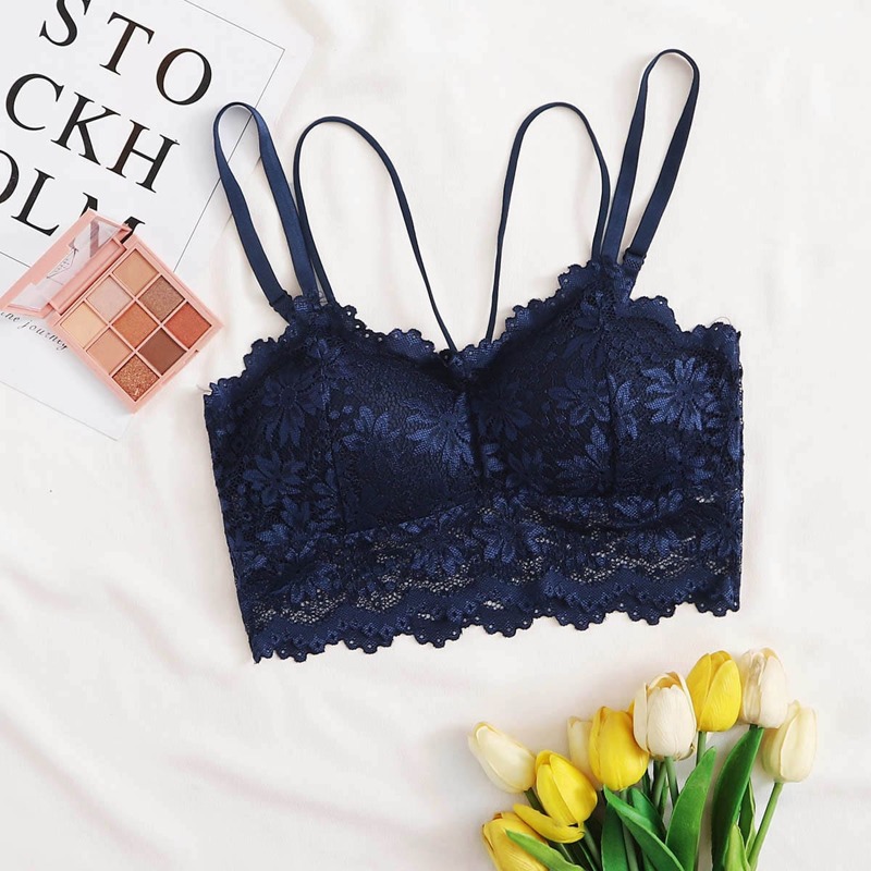

Floral Lace Harness Bralette, Navy