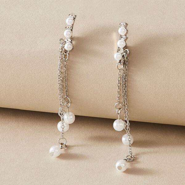 

1pair Faux Pearl Drop Earrings, Silver