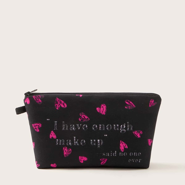 

Heart & Letter Graphic Makeup Bag, Black