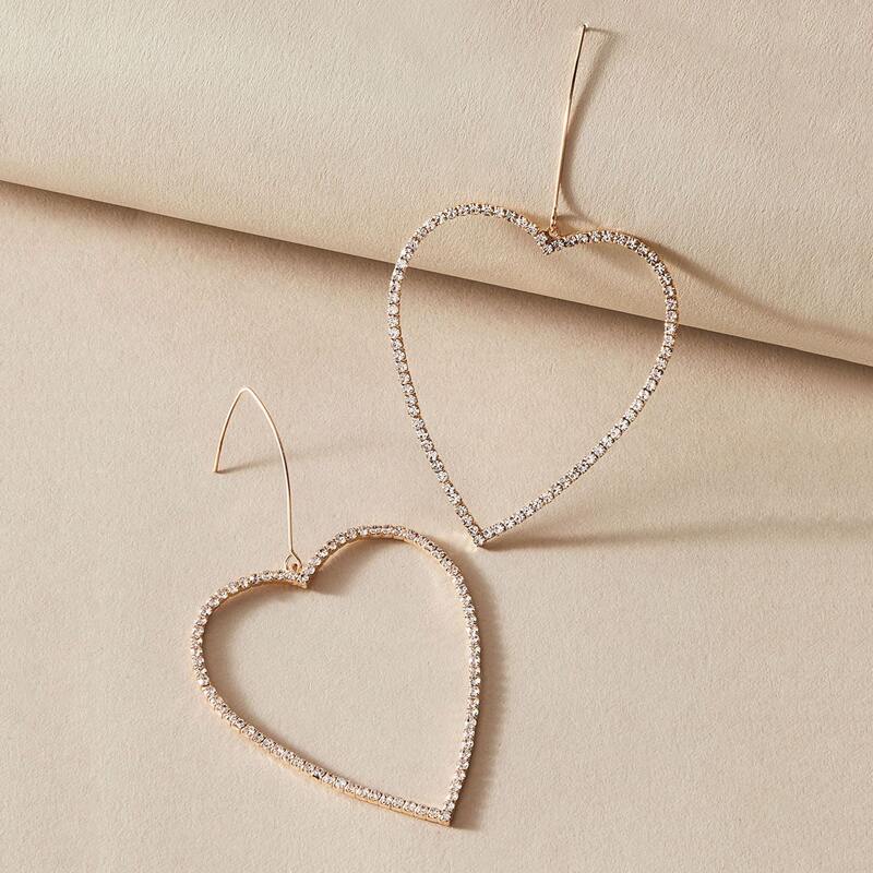 

1pair Hollow Out Heart Decor Drop Earrings, Gold