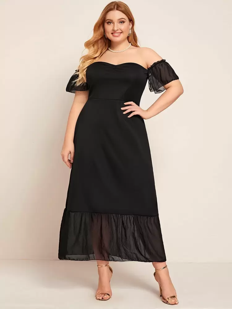 Svart Kontrastmaska Slätt Elegant Plus Size Klänning | SHEIN SE Svart Knapp Slätt Elegant Plus Size Klänning | SHEIN SE