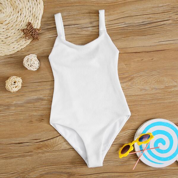 

Girls Rib One Piece Swimwear, White