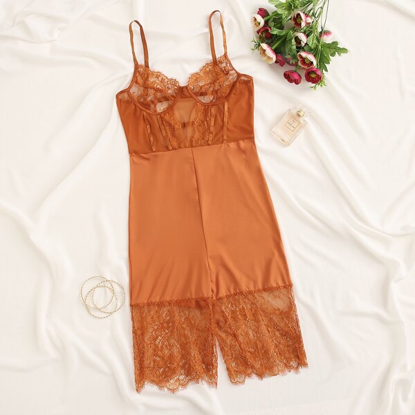 

Floral Lace Teddy Jumpsuit, Camel