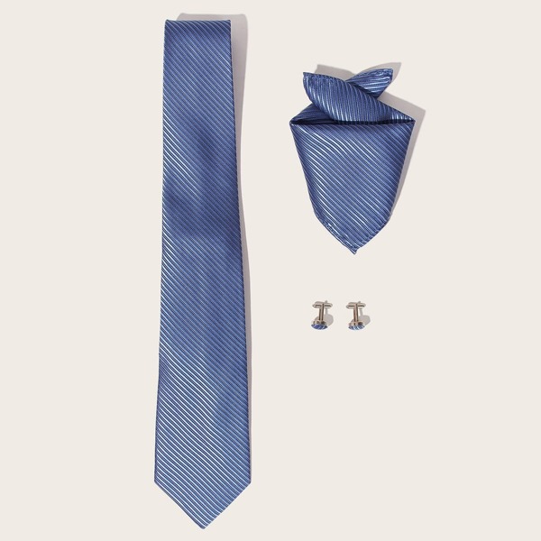 

3pcs Men Striped Pattern Tie Set, Blue