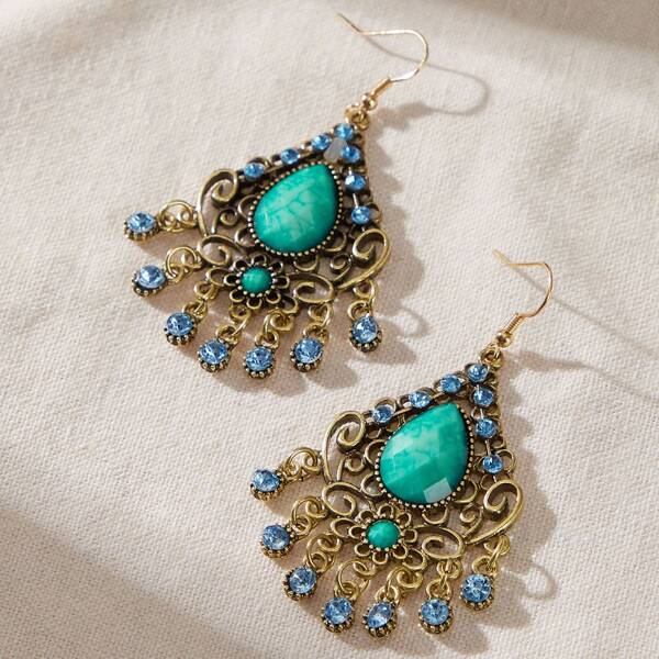 

Богемские серьги-подвески с бахромой и стразами 1 пара, Золотистый