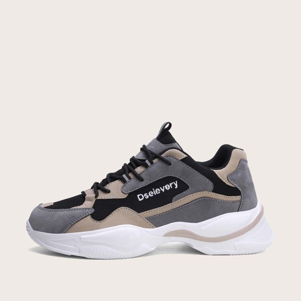 

Men Lace-up Front Mesh Panel Sneakers, Grey