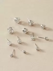 6pairs Rhinestone Decor Stud Earrings - Silver - View 2