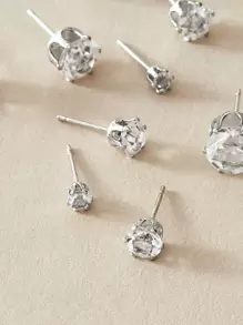 6pairs Rhinestone Decor Stud Earrings - Silver - View 3