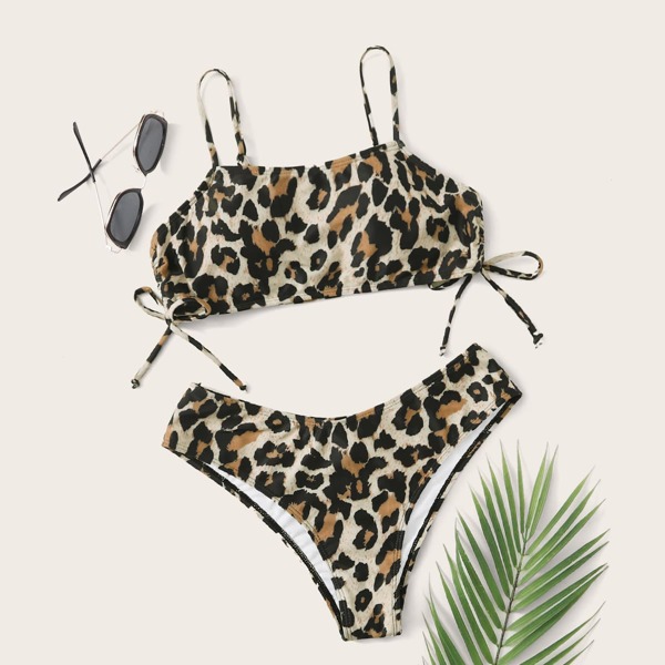 

Leopard Drawstring Side Bikini Set, Multicolor