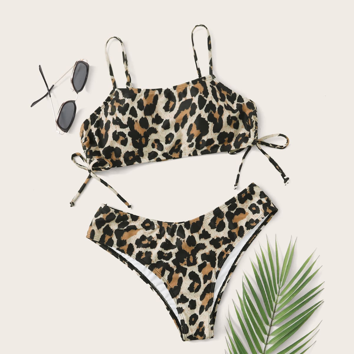 

Leopard Drawstring Side Bikini Set, Multicolor