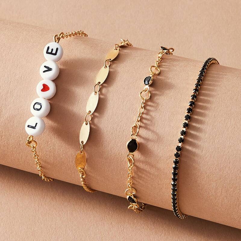 

4pcs Letter & Disc Decor Bracelet, Multicolor