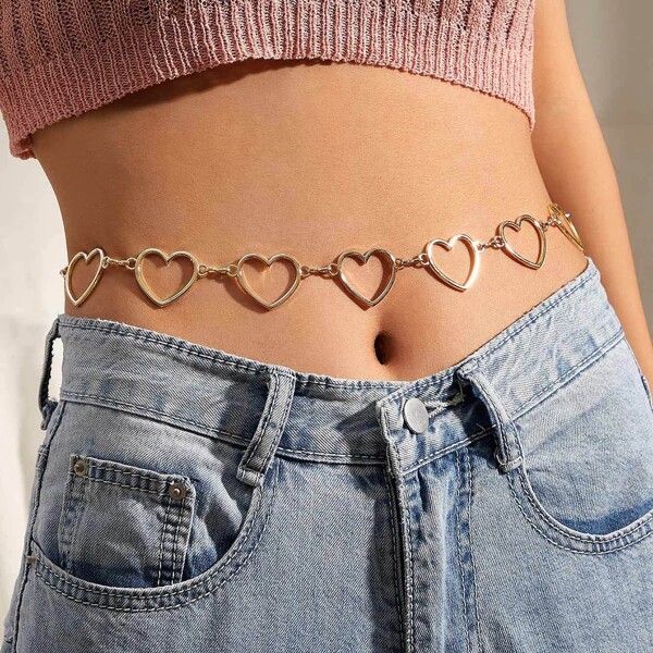 

1pc Heart Decor Chain Belt, Gold