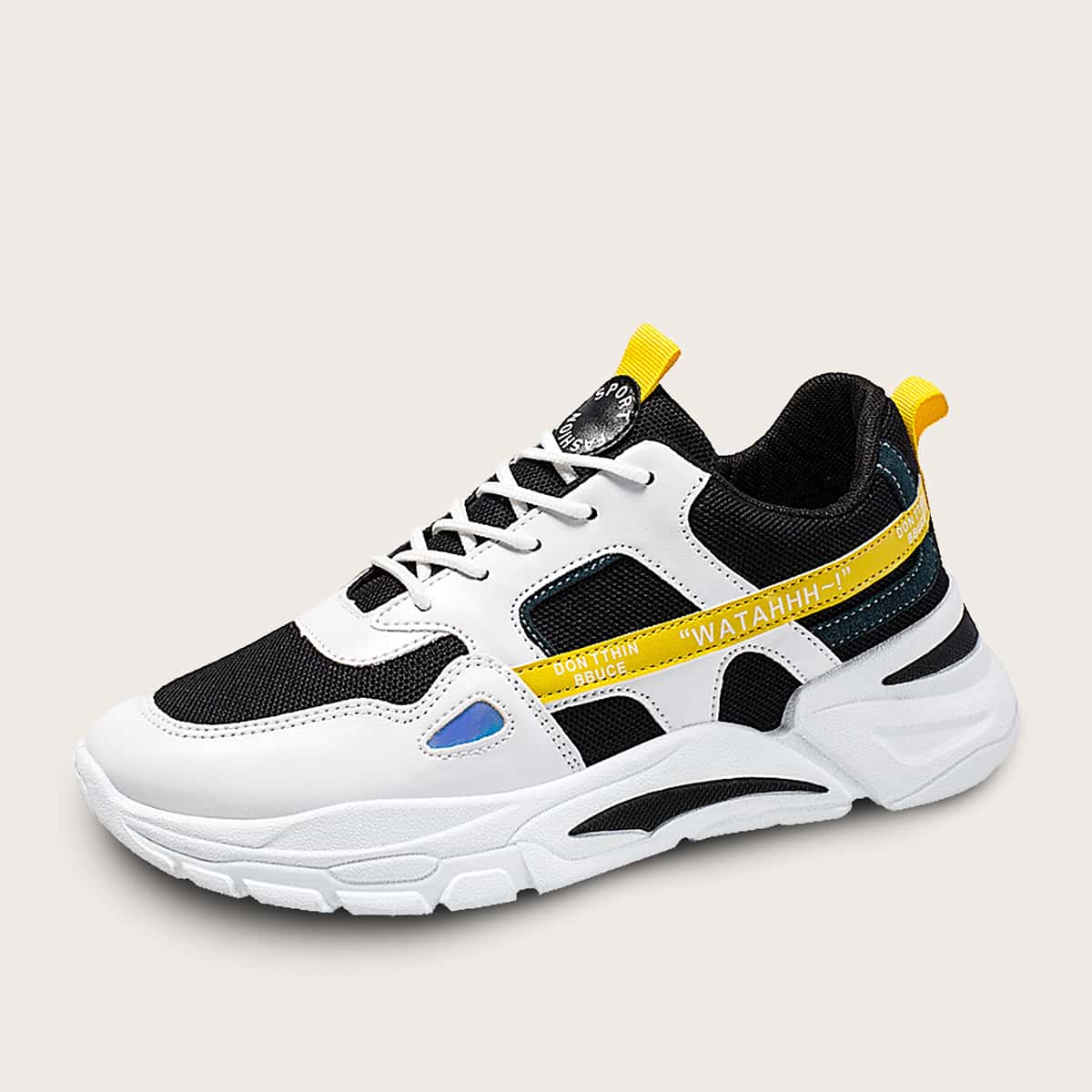 

Guys Lace-up Front Mesh Panel Sneakers, Black and white