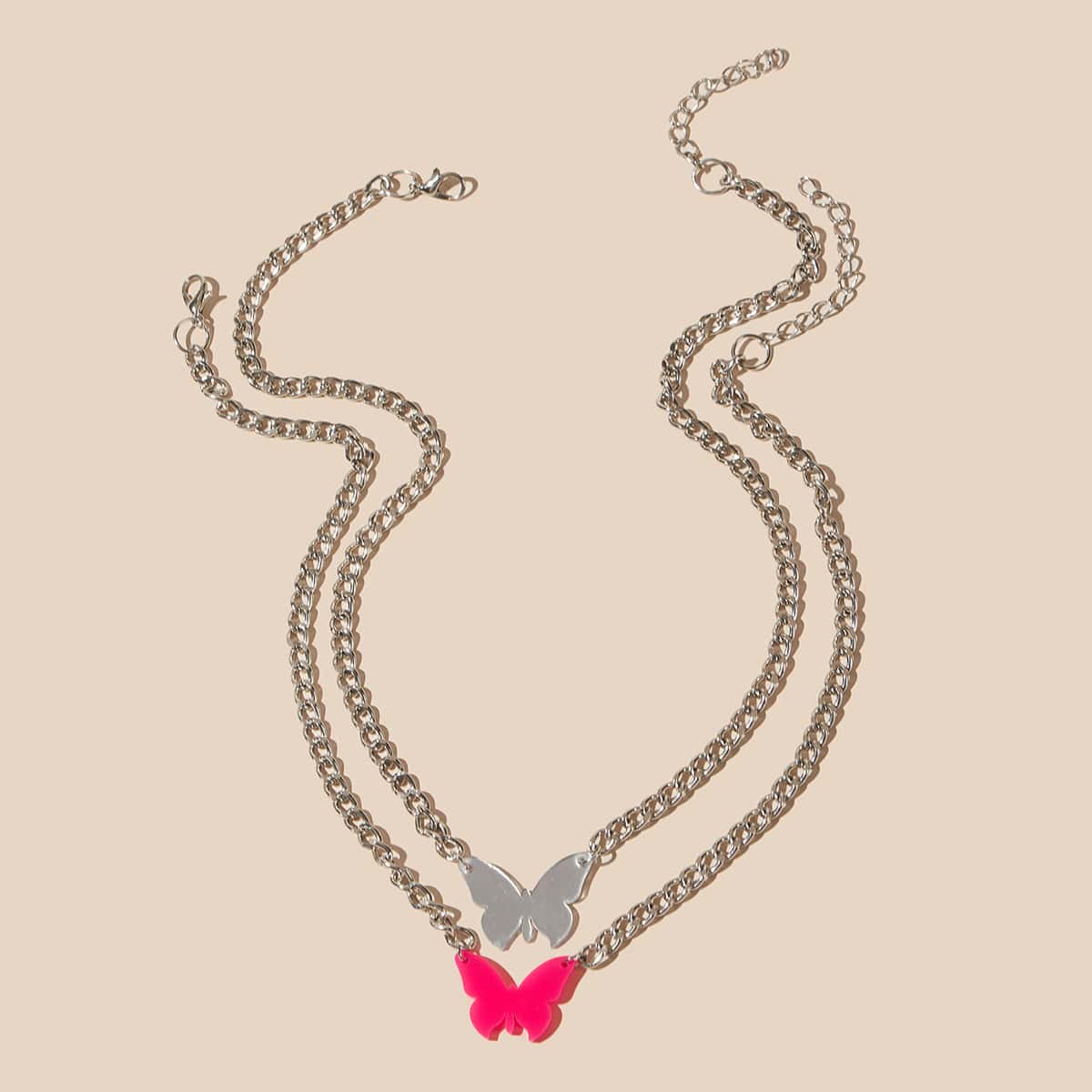 

2pcs Butterfly Charm Chain Necklace, Multicolor