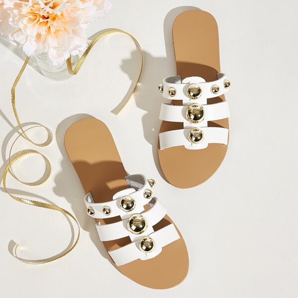 

Тапочки с разрезом и заклепками, Белые