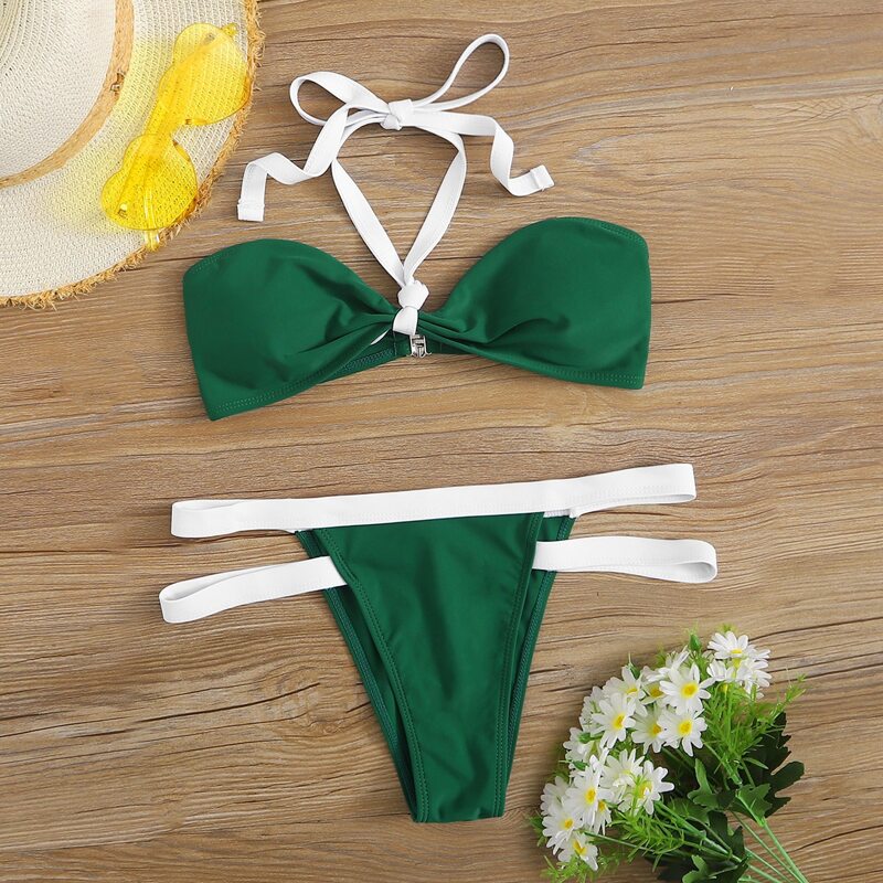 

Halter Bandeau Tanga Bikini Set, Green