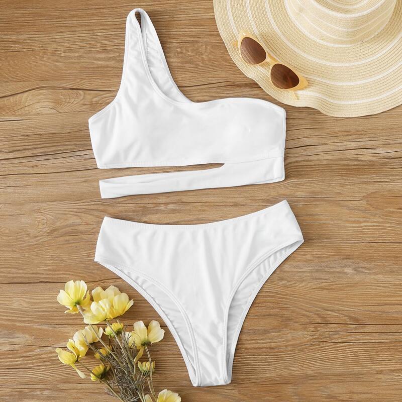 

Cut-out One Shoulder Bikini Set, White
