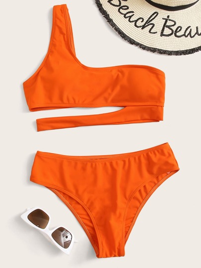 Cut-out One Shoulder Bikini Set