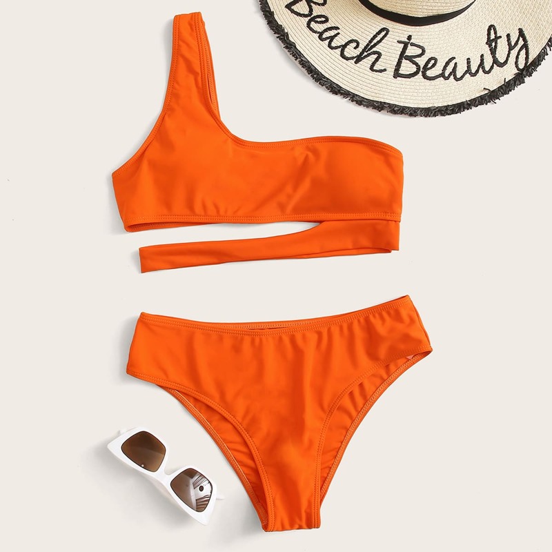 

Cut-out One Shoulder Bikini Set, Orange