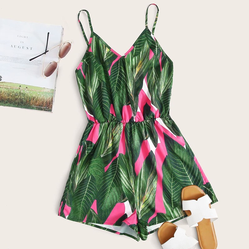 

Tropical Print Slip Romper, Multicolor