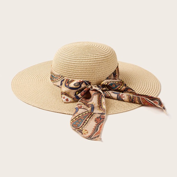 

Bow Knot Decor Straw Hat, Khaki