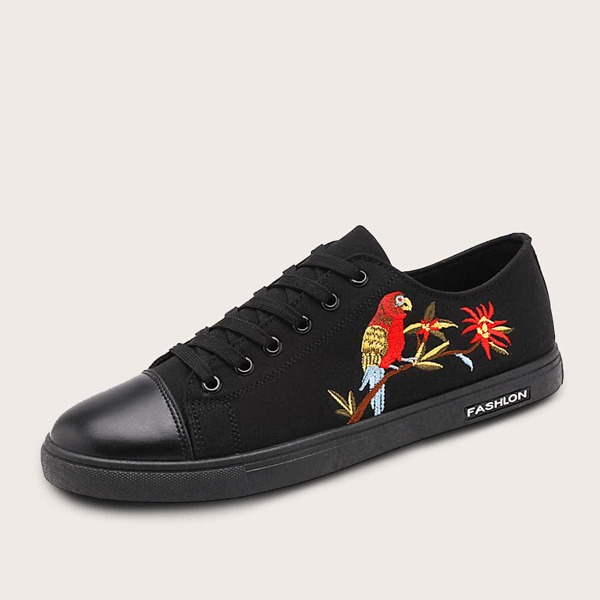 

Мужские кроссовки на шнурках с узором птицы, Чёрный