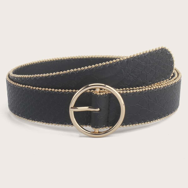 

Beaded Trim O-ring Buckle Belt, Black
