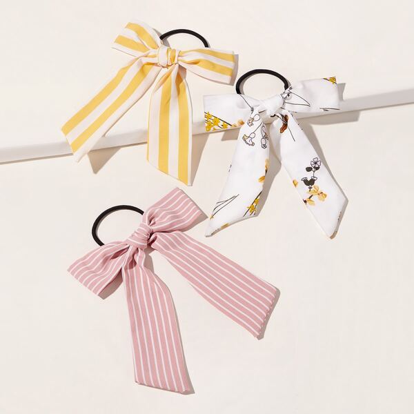 

3pcs Striped Print Bow Knot Decor Hair Tie, Multicolor