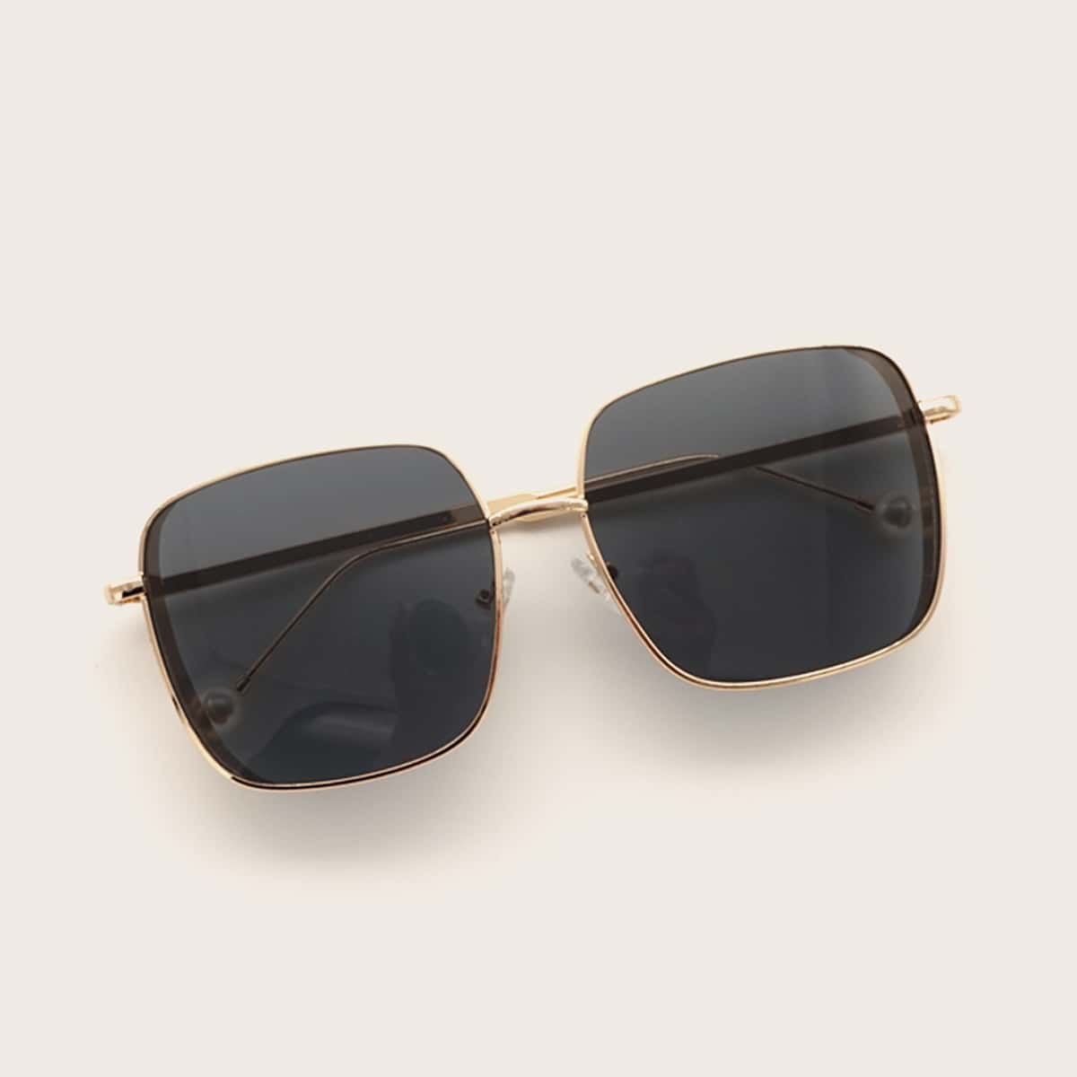 Square Metal Frame Sunglasses With Case, Black